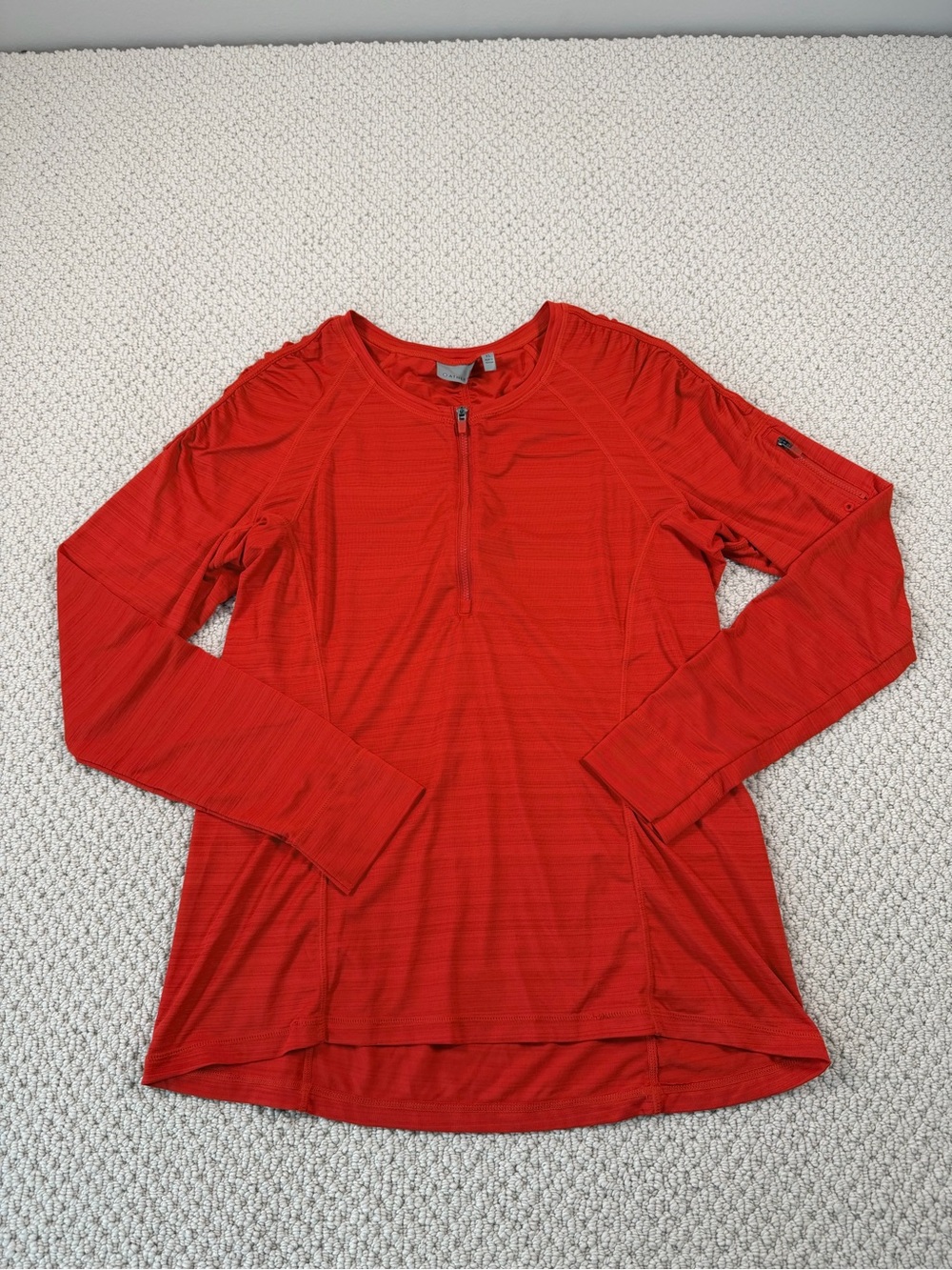 Athleta Red Long-Sleeve Quarter-Zip Performance Top